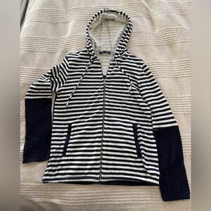 Whetherly Zip Up‎ Hoodie Sweater Navy Blue White Stripe Women’s Sz S